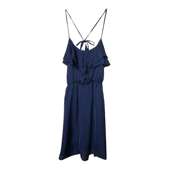 Event Dress Dresses & Skirts - Event DRESS - Silky Navy Blue Spaghetti Strap Ruffle Top Midi Dress - Size Small